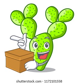 With box cartoon opuntia cactus in the desert