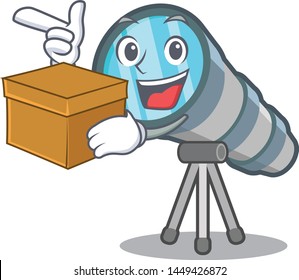 With box cartoon telescope in the toy warehouse