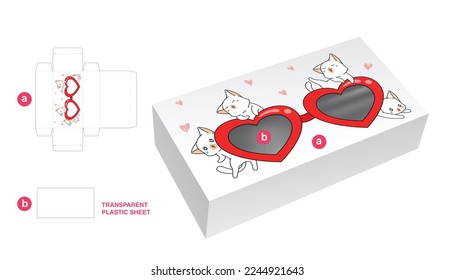 Box with cats cartoon and glasses window and transparent plastic sheet die cut template - Powered by Shutterstock - Get 15% off with code: PIKWIZARD15