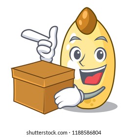 With box character brown cedar nut fruit on plate