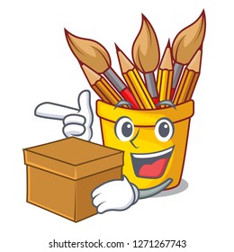 With box character pot pencil above wood table