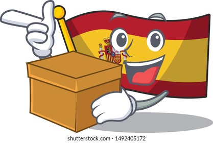 With box character spain flag is stored cartoon drawer