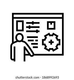 box characteristics presentation line icon vector. box characteristics presentation sign. isolated contour symbol black illustration