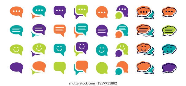 box Chat Bubble Icons set. Chat bubble icons flat design color - vector