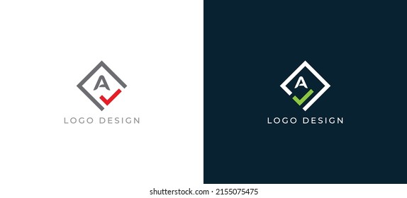 Box Check Logo Concept sign icon symbol Design with Letter A. Square and Checkmark Combination Logo . Vector illustration logo template