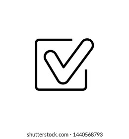 Box check mark line icon. Tick, assessment, checkmark. Primitive symbol concept. Vector illustration can be used for topics like internet, social networks, widget