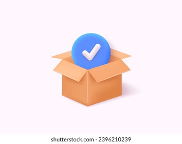 Box with check sign inside. Accept, agree on application.  3D Web Vector Illustrations.