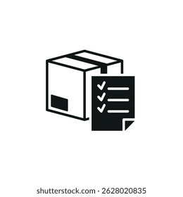Box with checklist icon. Simple parcel and task list icon for delivery, shipment tracking, and logistics applications. Vector illustration.