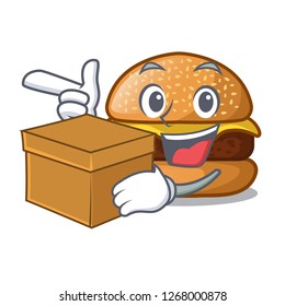 With box cheese tasty burger on character table
