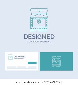 Box, chest, gold, reward, treasure Business Logo Line Icon Symbol for your business. Turquoise Business Cards with Brand logo template