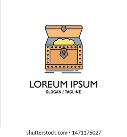 Box, chest, gold, reward, treasure Flat Color Icon Vector. Vector Icon Template background