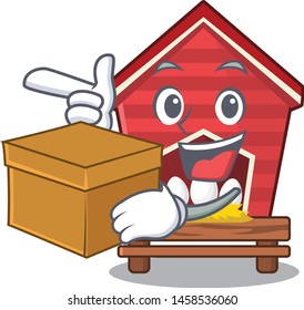 With box chicken coop in the cartoon shape