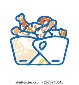 box chicken fried doodle icon sketch vector. box chicken fried sign. isolated symbol illustration