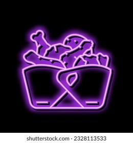 caja de pollo frito neón vector de señal de luz. signo de pollo frito. ilustración de símbolo aislado