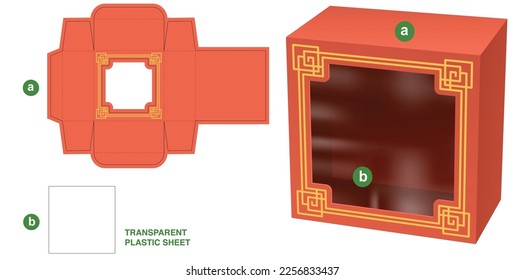 Box with Chinese frame window die cut template