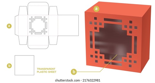 Box with Chinese pattern window die cut template