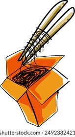a box of chinesse noddle hand drawing colourful