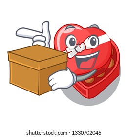 With box choclate heart box in shape mascot