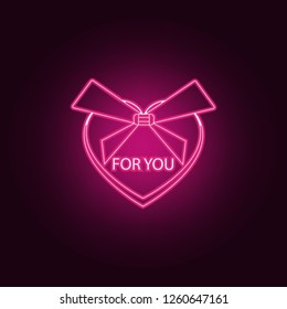 a box of chocolate with a declaration of love icon. Elements of Valentine in neon style icons. Simple icon for websites, web design, mobile app, info graphics