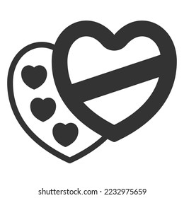 Box of chocolates in the form of hearts - icon, illustration on white background, glyph style