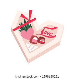 Box of chocolates heart shaped holiday gift. Isolated on white background.