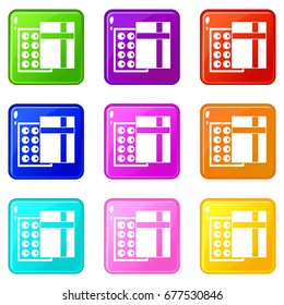 Box with chocolates icons of 9 color set isolated vector illustration