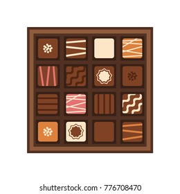 Box Of Chocolates On White Background, Vector Illustration.