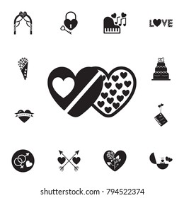 box of chocolates in the shape of heart icon. Set of Valentine's Day elements icon. Photo camera quality graphic design collection icons for websites, web design, mobile app on white background