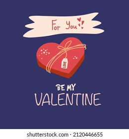 Box of chocolates for Valentine's day. Sweet gift for lovers. Vector cartoon illustration for banner, poster, card, postcard.