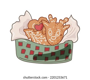 Box with christmas cookies. Cookies for Santa. Flat vector illustration isolated on white background.