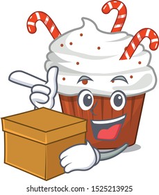 With box christmas cupcake served on cartoon plate