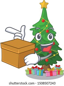With box christmas tree isolated with the mascot