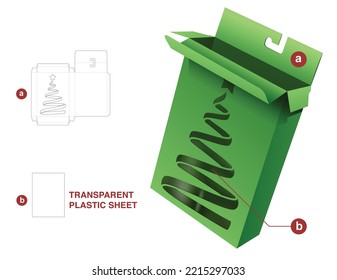 Box With Christmas Tree Window And Hang Hole Die Cut Template And 3D Mockup