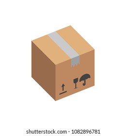 Box circle icon with long shadow. Flat design style. Parcel simple silhouette. Modern, minimalist, round icon in stylish colors. Web site page and mobile app design vector element.