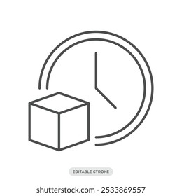 Box with clock icon, shipping time, logistics delivery symbol on white background - vector illustration