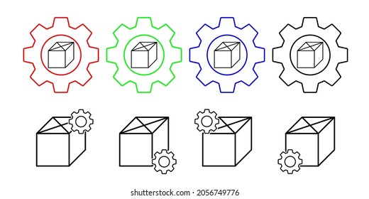 Box closed vector icon in gear set illustration for ui and ux, website or mobile application