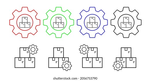 Box closed vector icon in gear set illustration for ui and ux, website or mobile application