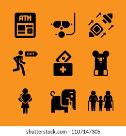 box, closeup, relaxation and face icon set. Vector illustration for web and design.