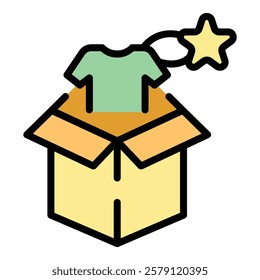 Box clothes icon outline vector. Buy tshirt. Sale rate color flat