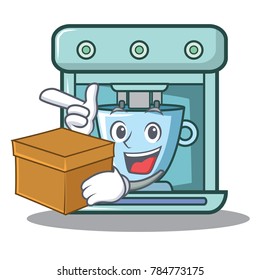 With box coffee maker character cartoon