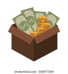 box with coins and bills icon