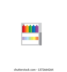Box of Colored Felt-tip Pens Markers. Pixel art. Old school computer graphic. Element design stickers, logo, mobile app, menu. 8 bit video game. Game assets 8-bit sprite. 16-bit.