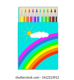 Box of colored pencils isolated flat vector image