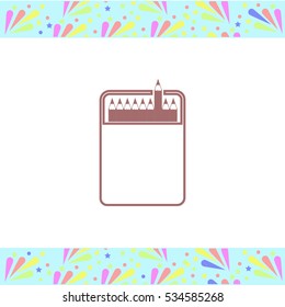 Box of Colored Pencils vector icon on white background. Isolated illustration. Business picture.