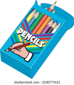 Casilla de la Ilustración del vector de lápices de colores