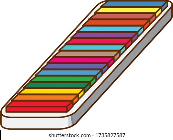 Caja de tiza colorida sobre la ilustración de fondo blanco
