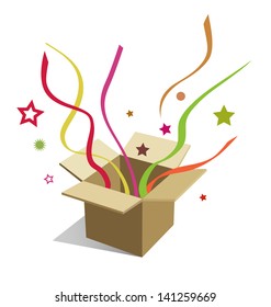 Box with colorful ribbons