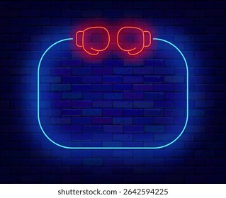 Box competition neon flyer with boxer gloves. Upcoming event advertising. Fight sport. Vector stock illustration