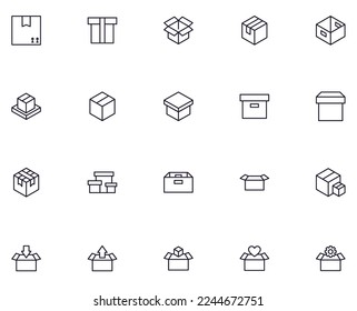 Box concept. Collection of modern high quality box line icons. Editable stroke. Premium linear symbol for web sites, flyers, banners, online shops and companies. 