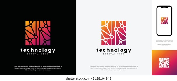 Design do logotipo da tecnologia de conexão em caixa. Modelo de logotipo de tecnologia de conexão em caixa. Ícone de símbolo de logotipo de tecnologia